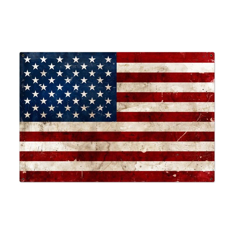 Rustic American Flag Large 36" x 24" Metal Sign