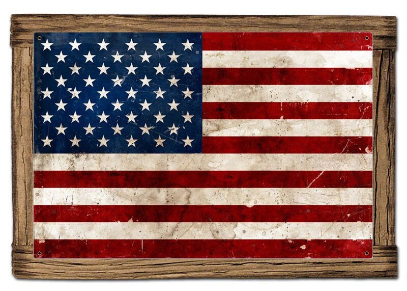 Rustic American Flag Large 36" x 24" Metal Sign