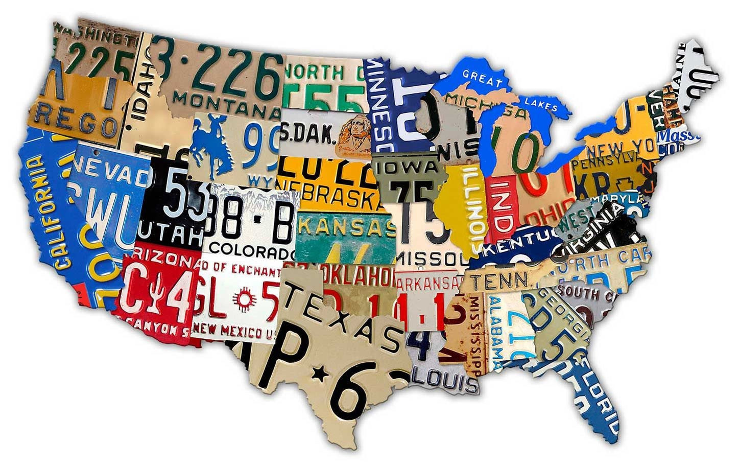 USA Map with License Plates Extra Large Metal Sign