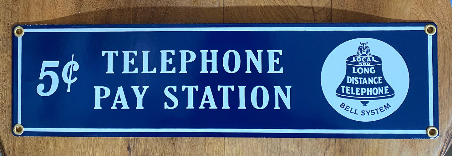 Bell System Telephone Pay Station 5 Cents Vintage Style Porcelain Sign, Home décor