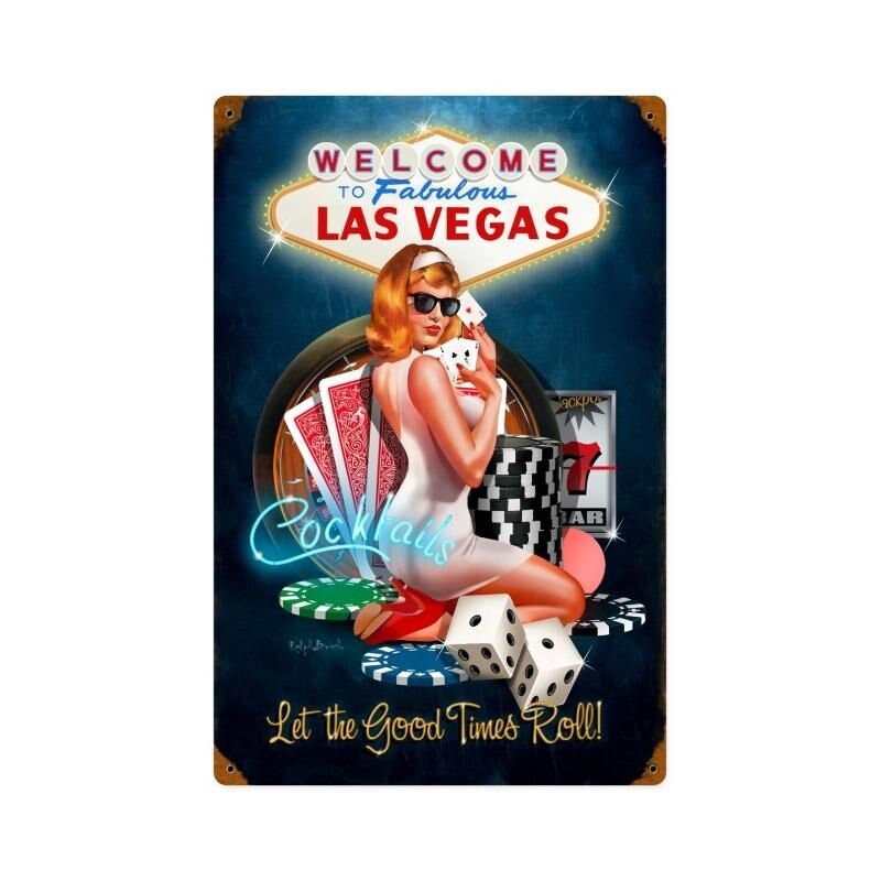 Welcome to Las Vegas Pin Up Metal Sign by Ralph Burch