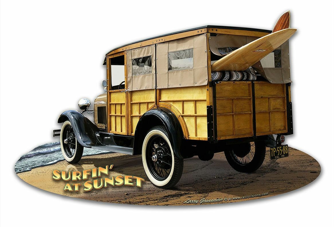 1929 Woody Surfin' at Sunset Plasma Cut Metal Sign
