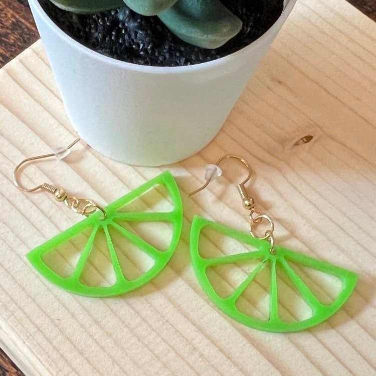 Green Lime Wedge Citrus Acrylic Dangle Earring