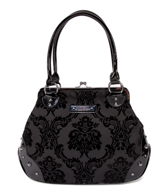 Mistress Kisslock Handbag Black Damask