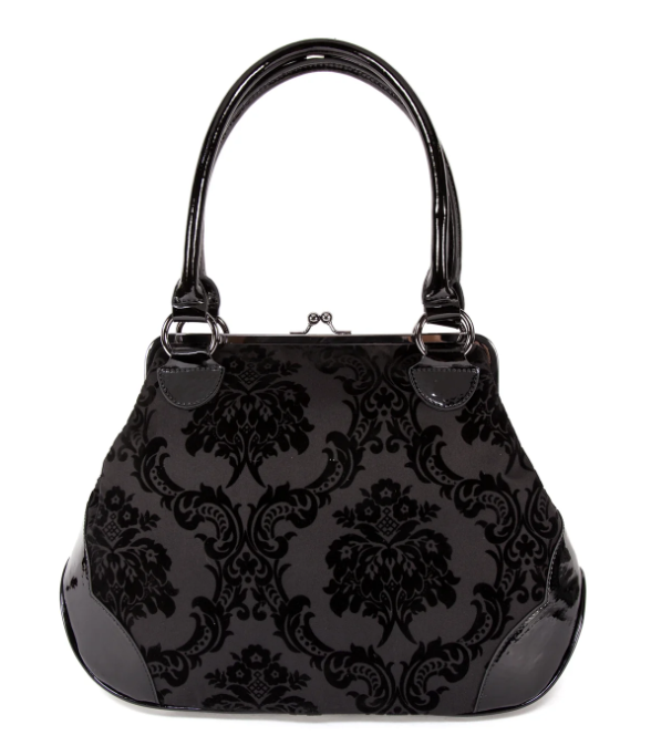 Mistress Kisslock Handbag Black Damask