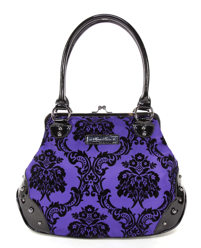 Mistress Kisslock Handbag Purple Damask