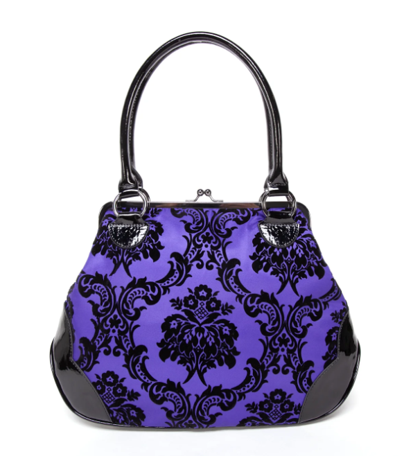 Mistress Kisslock Handbag Purple Damask