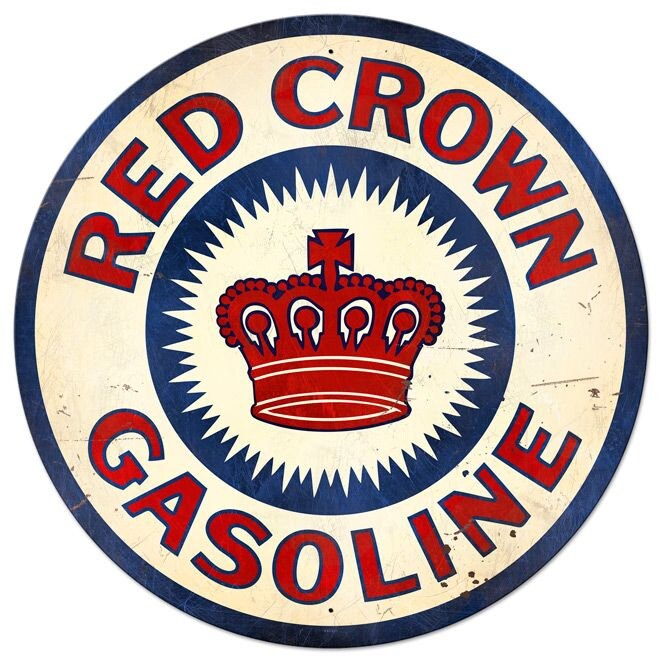 Rustic Red Crown Gasoline Extra Large Round 42" Metal Sign