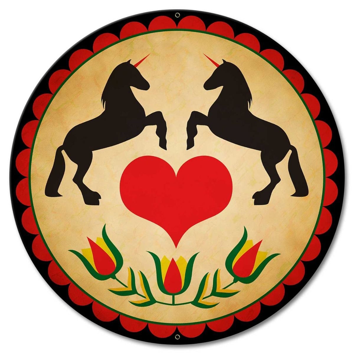 Unicorn Mythical Creature, Fantasy Hex, Round Quilt Pattern Metal Sign