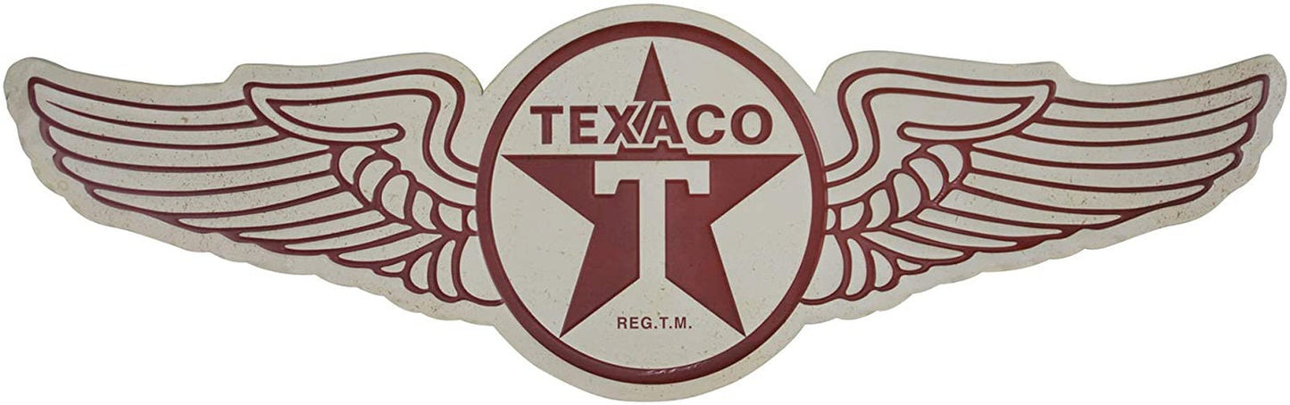 Texaco Wings Embossed Metal Sign, The Texas Gas Company, Gasoline Man Cave Wall Art