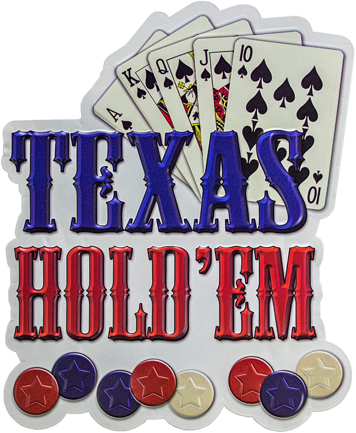 Texas Hold 'Em Embossed Metal Sign, Gambler, Casino Poker Room Man Cave Decor