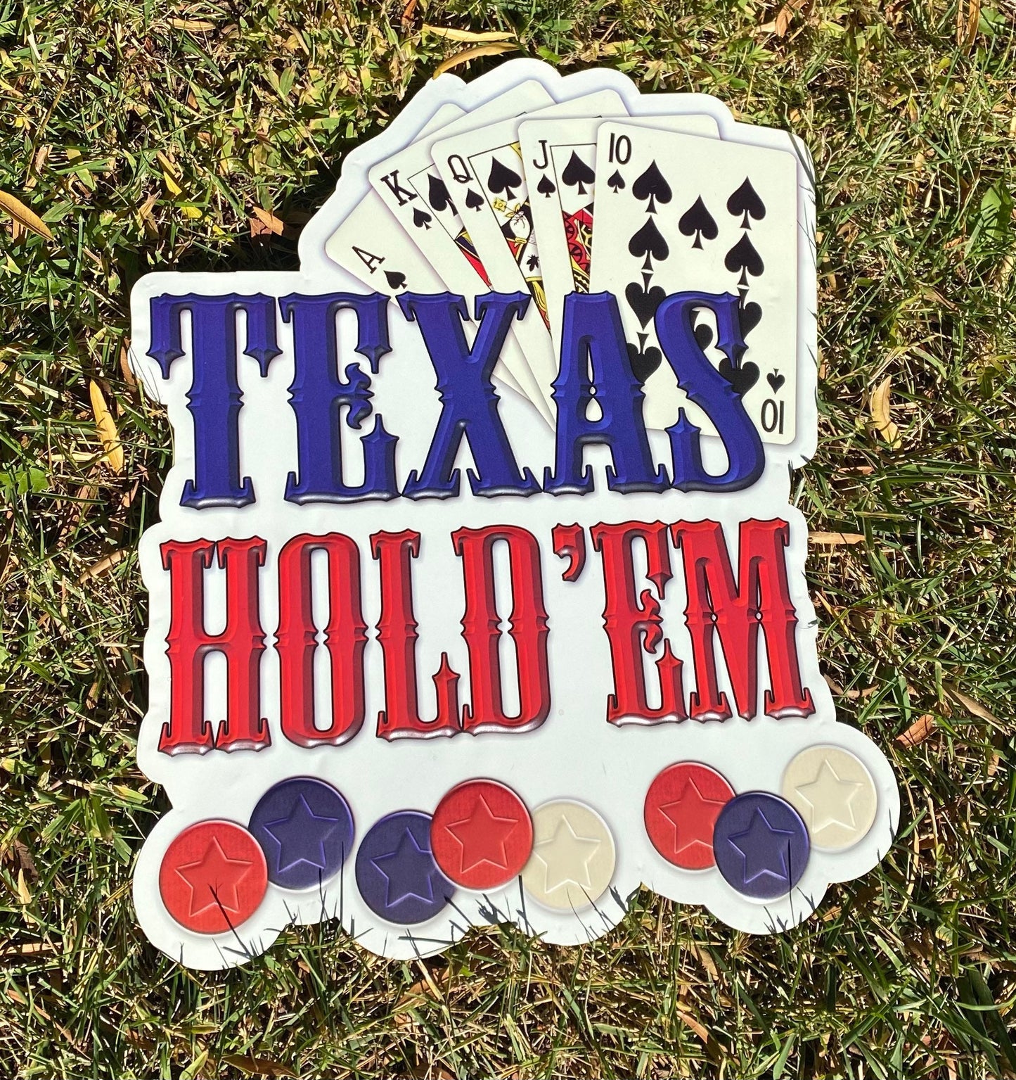 Texas Hold 'Em Embossed Metal Sign, Gambler, Casino Poker Room Man Cave Decor