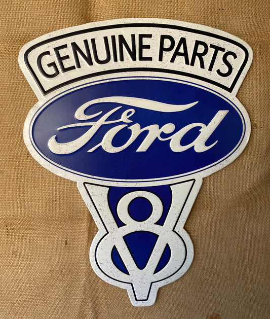 Genuine Parts Ford Embossed Metal Sign, Automotive Classic Car Man Cave Decor