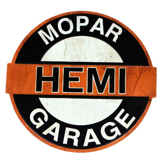 Mopar Hemi Garage Embossed Metal Sign, Automotive Classic Car Man Cave Decor