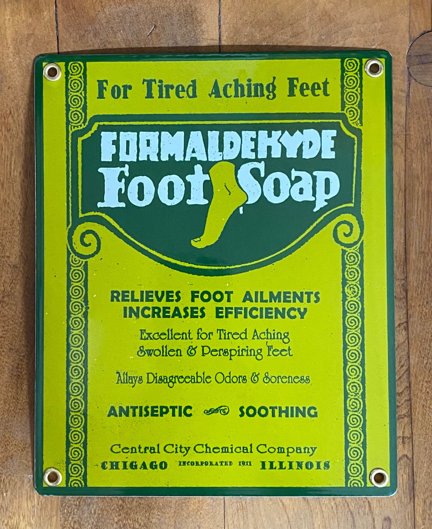 Formaldehyde Foot Soap Vintage Style Porcelain Sign, Home décor