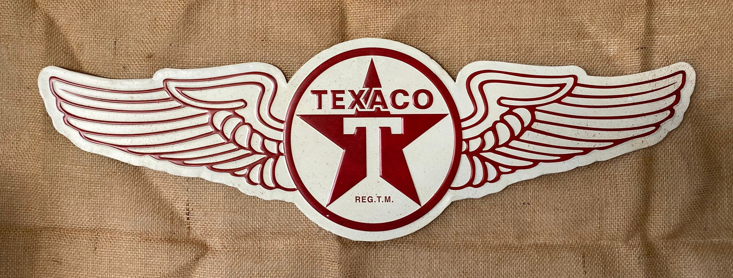 Texaco Wings Embossed Metal Sign, The Texas Gas Company, Gasoline Man Cave Wall Art