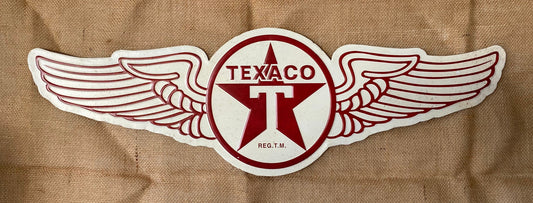 Texaco Wings Embossed Metal Sign, The Texas Gas Company, Gasoline Man Cave Wall Art