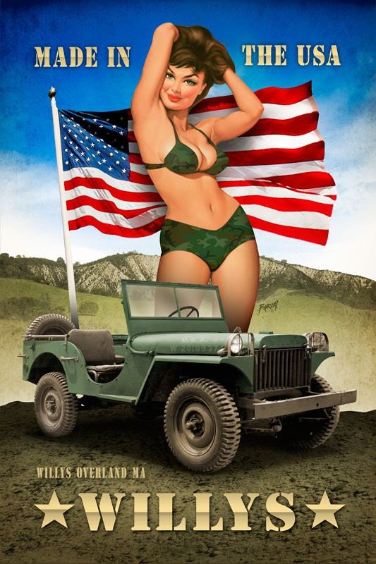 Willy's Brunette Pin Up Metal Sign by Baron Von Lind, Military Propaganda