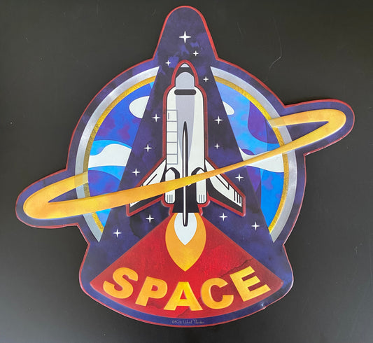 Space Rocket Ship, Outer Space, Galaxy Embossed Metal Sign