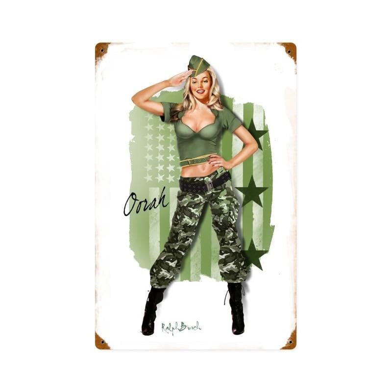 Marine Girl Military Pin Up Metal Sign by Ralph Burch