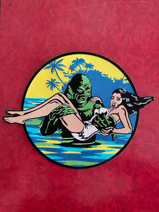 The Creature from the Black Lagoon and Damsel Large Patch, Iron On Embroidered Patch