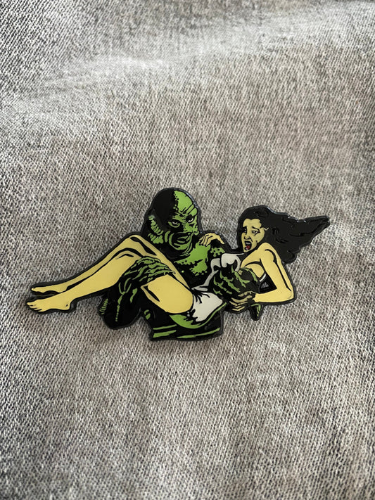 Creature from the Black And Damsel Enamel Pin, Universal Studios Monsters, Glow in the Dark