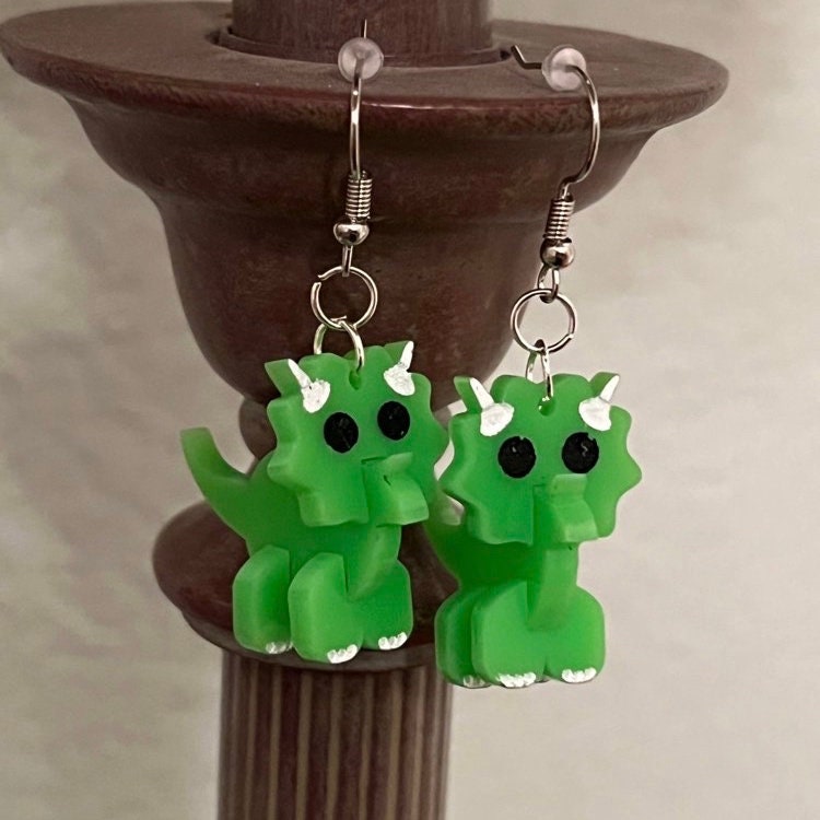 Triceratops Dinosaur Acrylic 3D Dangle Earring, Dino
