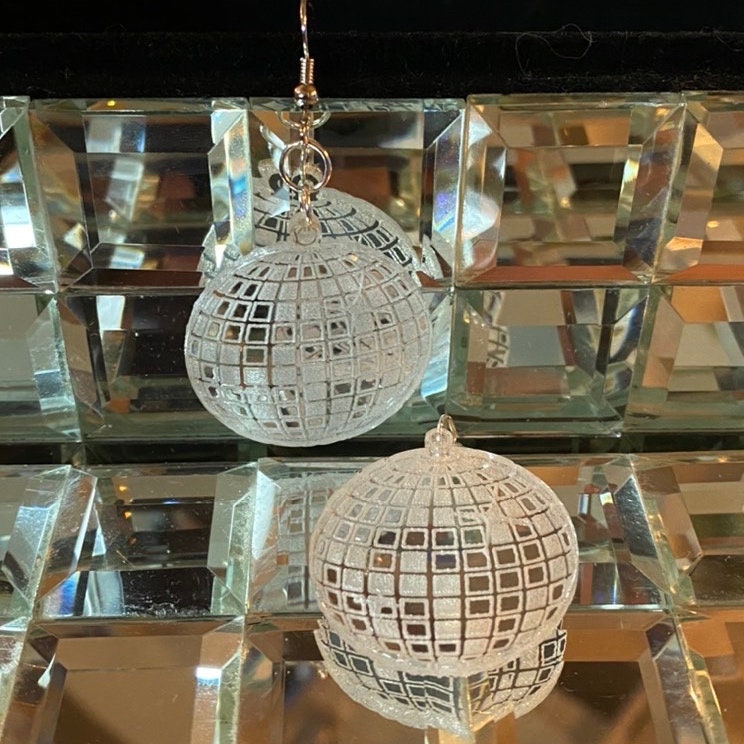 Disco Ball Dance Funky Dangle Earrings, Laser Cut Acrylic
