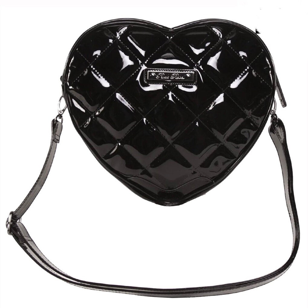 Black Quilted Frakenstein Stud Heart Shaped Zip Shoulder Bag