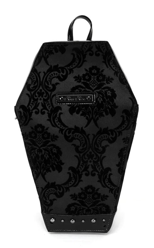 Black and Velvet Damask Coffin Backpack