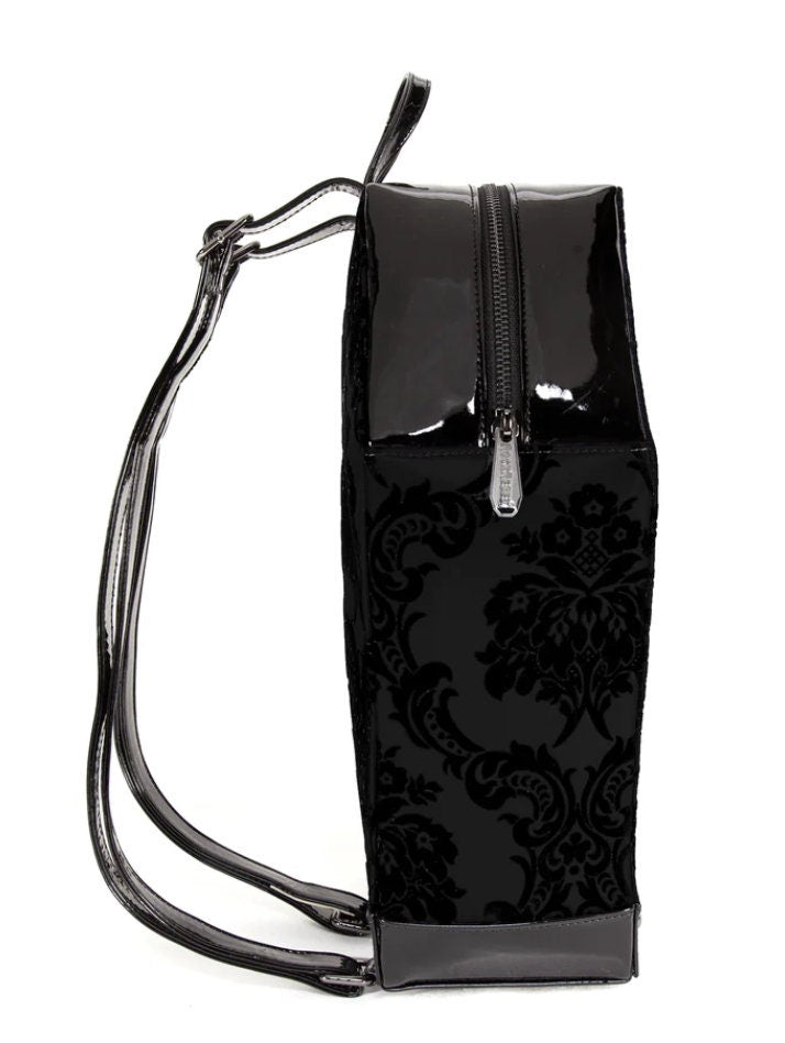 Black and Velvet Damask Coffin Backpack