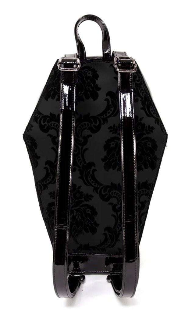 Black and Velvet Damask Coffin Backpack