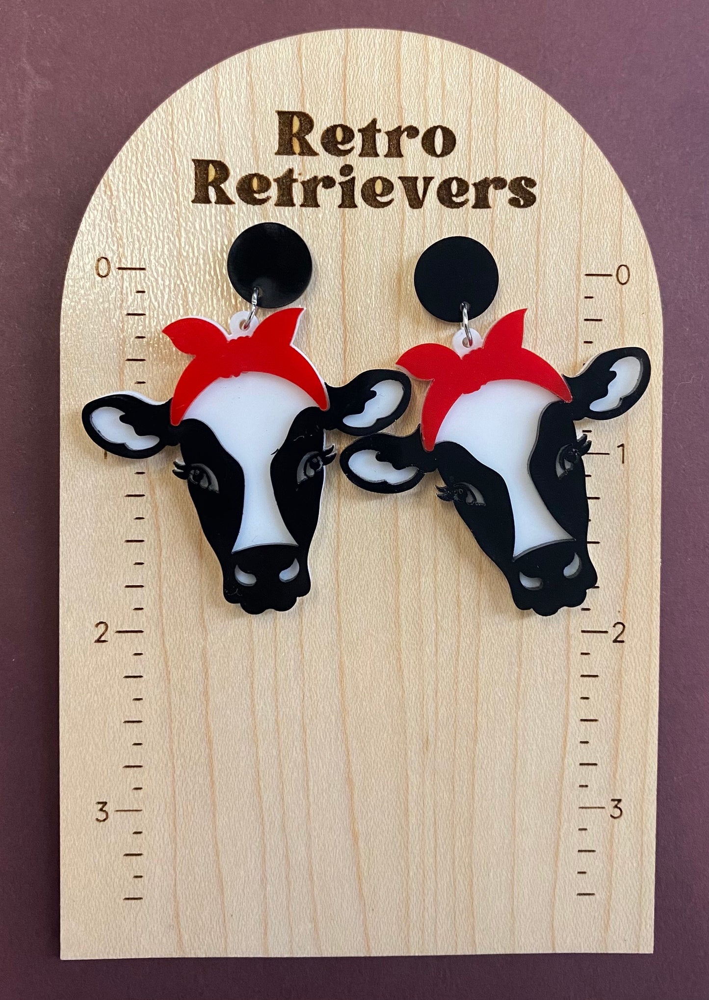 Farm Cow with Bandana Acrylic Dangle Earring, Barn Animal