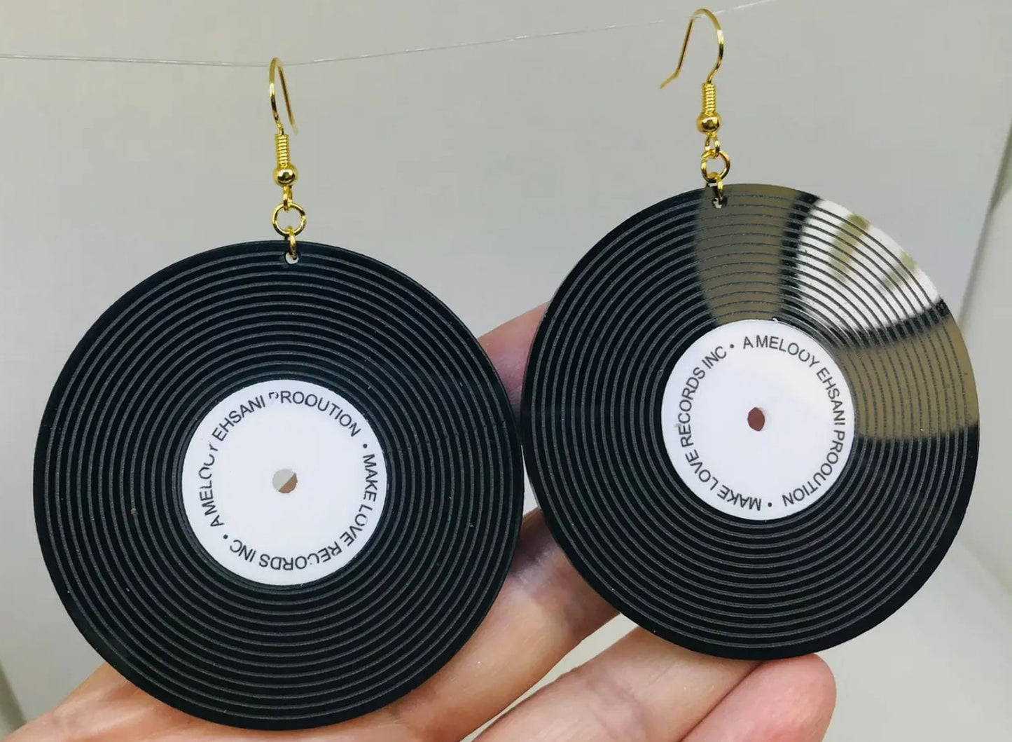 Music Black Record, Recording Disk, Record Label Acrylic Fish Hook Earrings