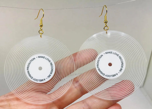 Music Record, Recording Disk, Record Label Clear Acrylic Fish Hook Earrings