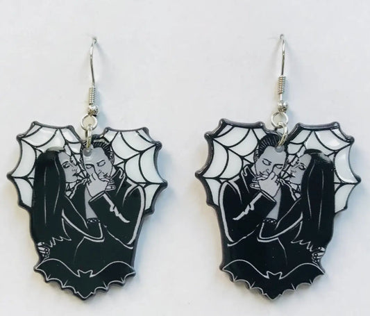 Gothic Horror Lover Couple Fish Hook Earrings, Halloween Spooky Accessories