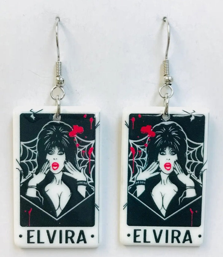 Elvira - Gothic Tarot Card Famous Women in Horror Fish Hook Earrings, Halloween Spooky Accessories