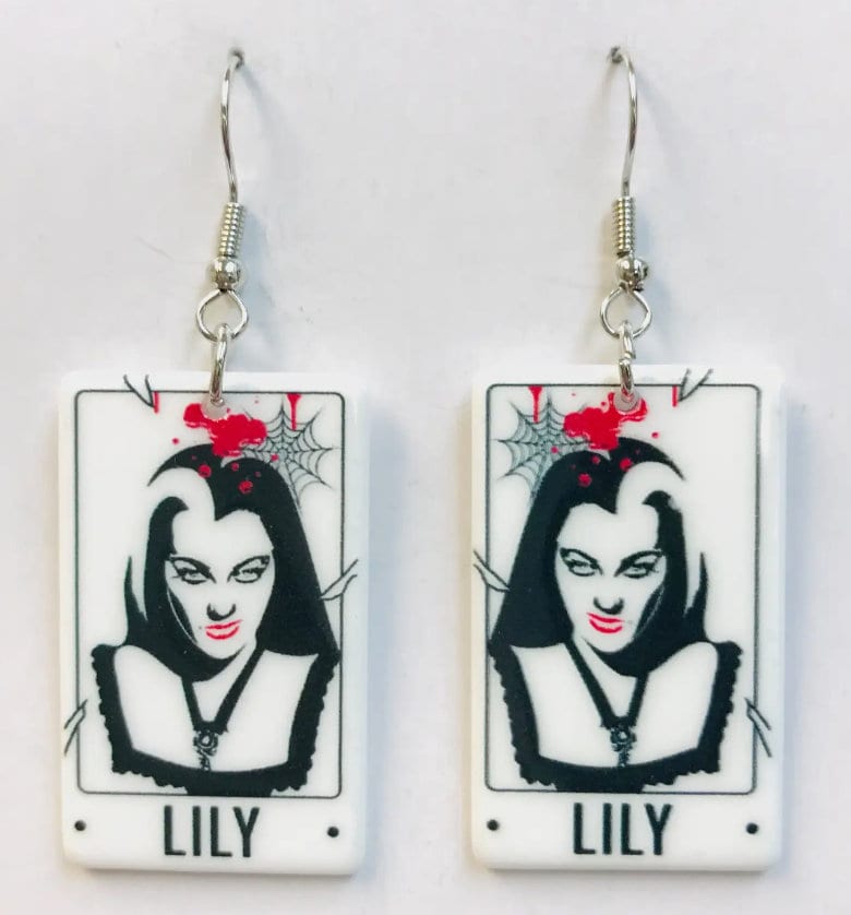 Lily - Gothic Tarot Card Famous Women in Horror Fish Hook Earrings, Halloween Spooky Accessories