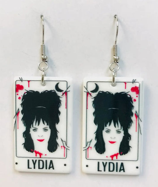 Lydia - Gothic Tarot Card Famous Women in Horror Fish Hook Earrings, Halloween Spooky Accessories