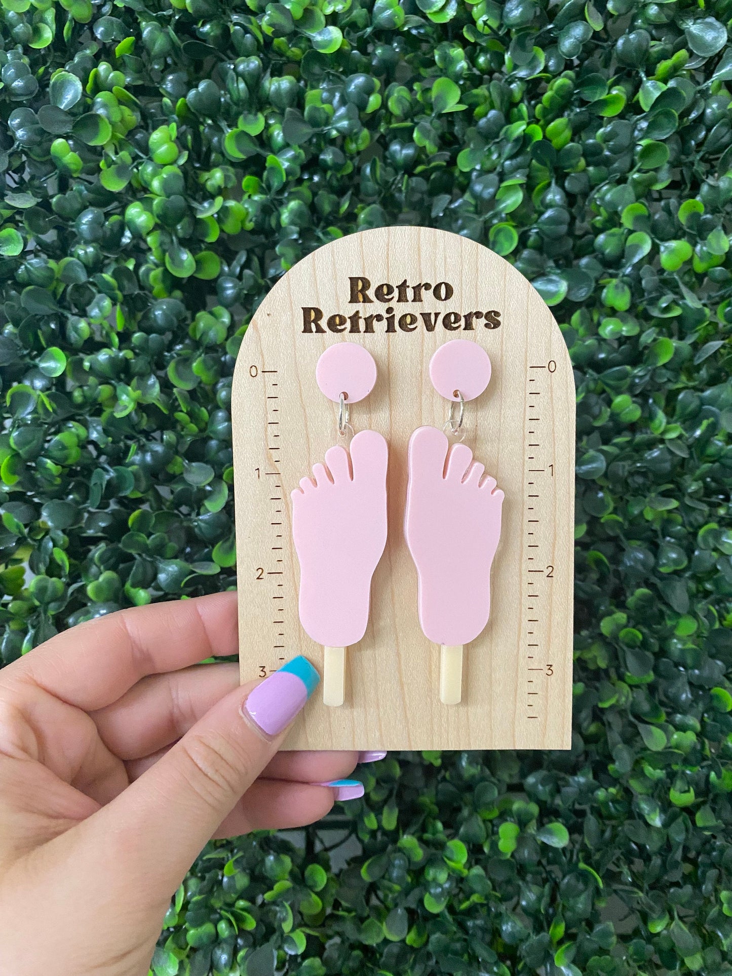 Pale Pastel Pink Feet Popsicle Dangle Laser Cut Acrylic Earrings