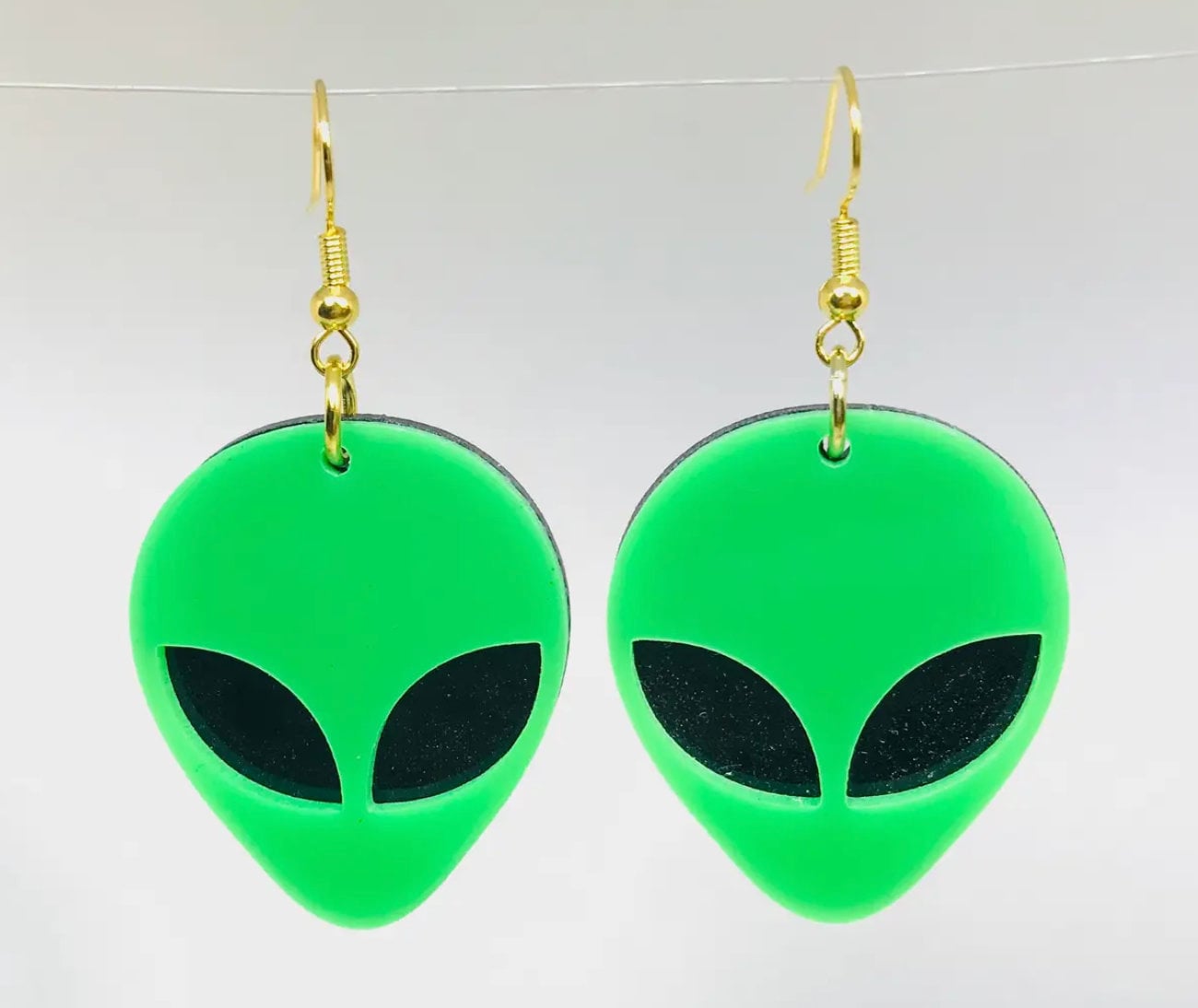 Green Cosmic Alien Head Acrylic Fish Hook Earrings