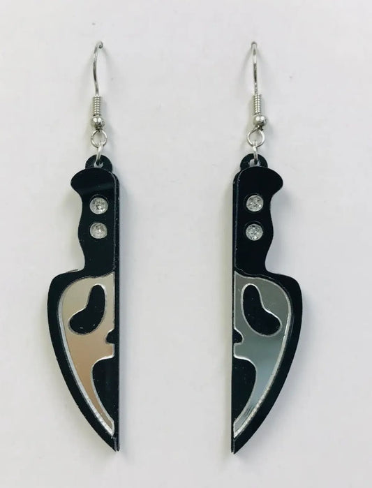 Ghostface Horror Knife Fish Hook Earrings, Halloween Spooky Accessories