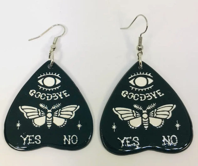 Ouija Planchette with Butterfly Fish Hook Earrings, Halloween Spooky Accessories