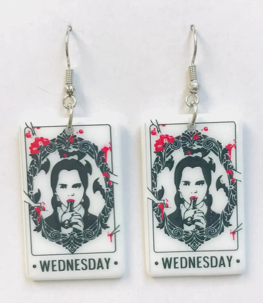 Wednesday - Gothic Tarot Card Famous Women in Horror Fish Hook Earrings, Halloween Spooky Accessories